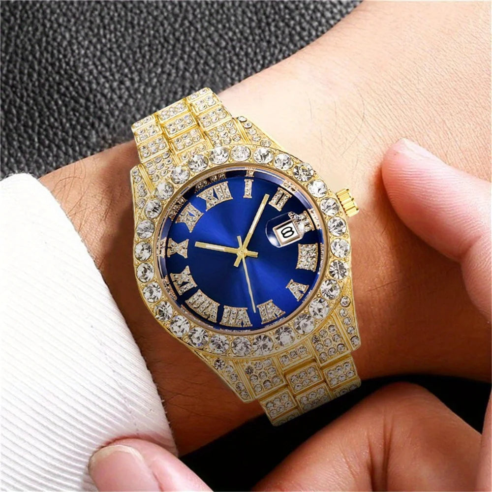 RUNERR Men's Hip Hop Rhinestone Quartz Watch
