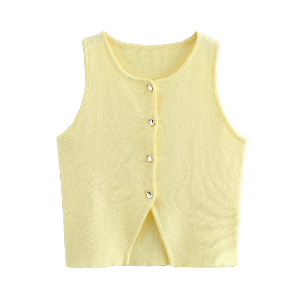 Knit Cropped Vest - Sleeveless Button Sweater Vest for Women