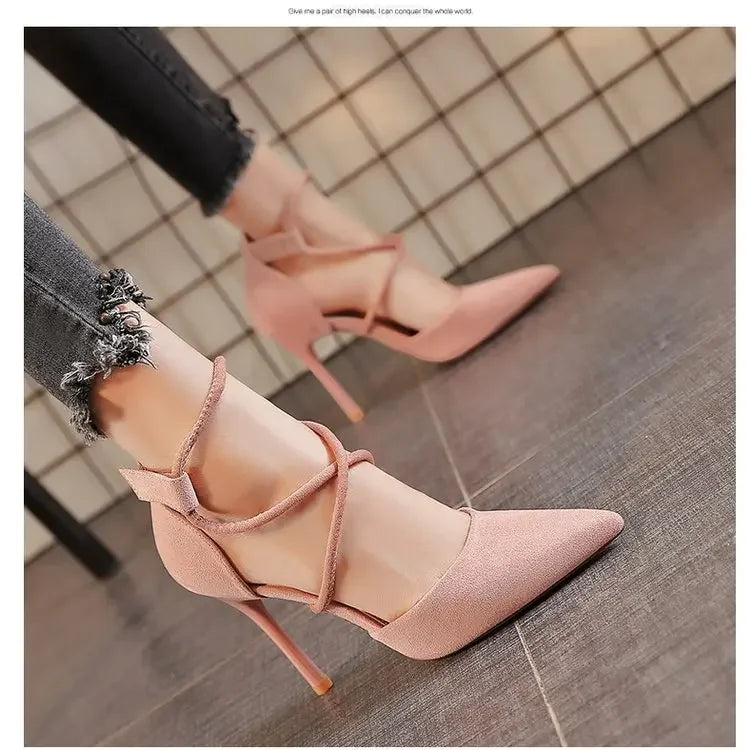 Cross-Strap Roman Sandals - Pointed Toe Stiletto Heels for Women