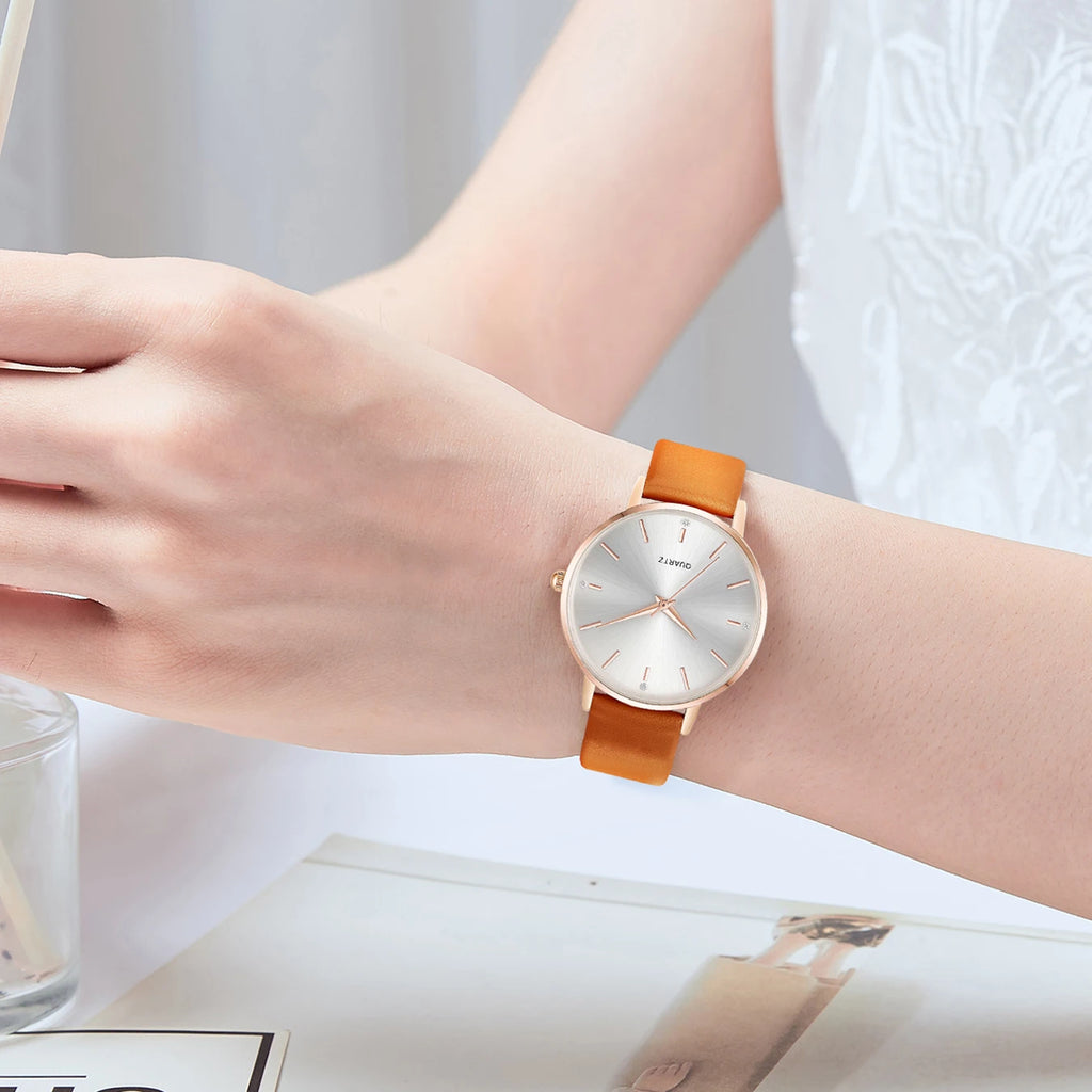 Women's Luxury Quartz Watch - Leather Band, Minimalist Dial