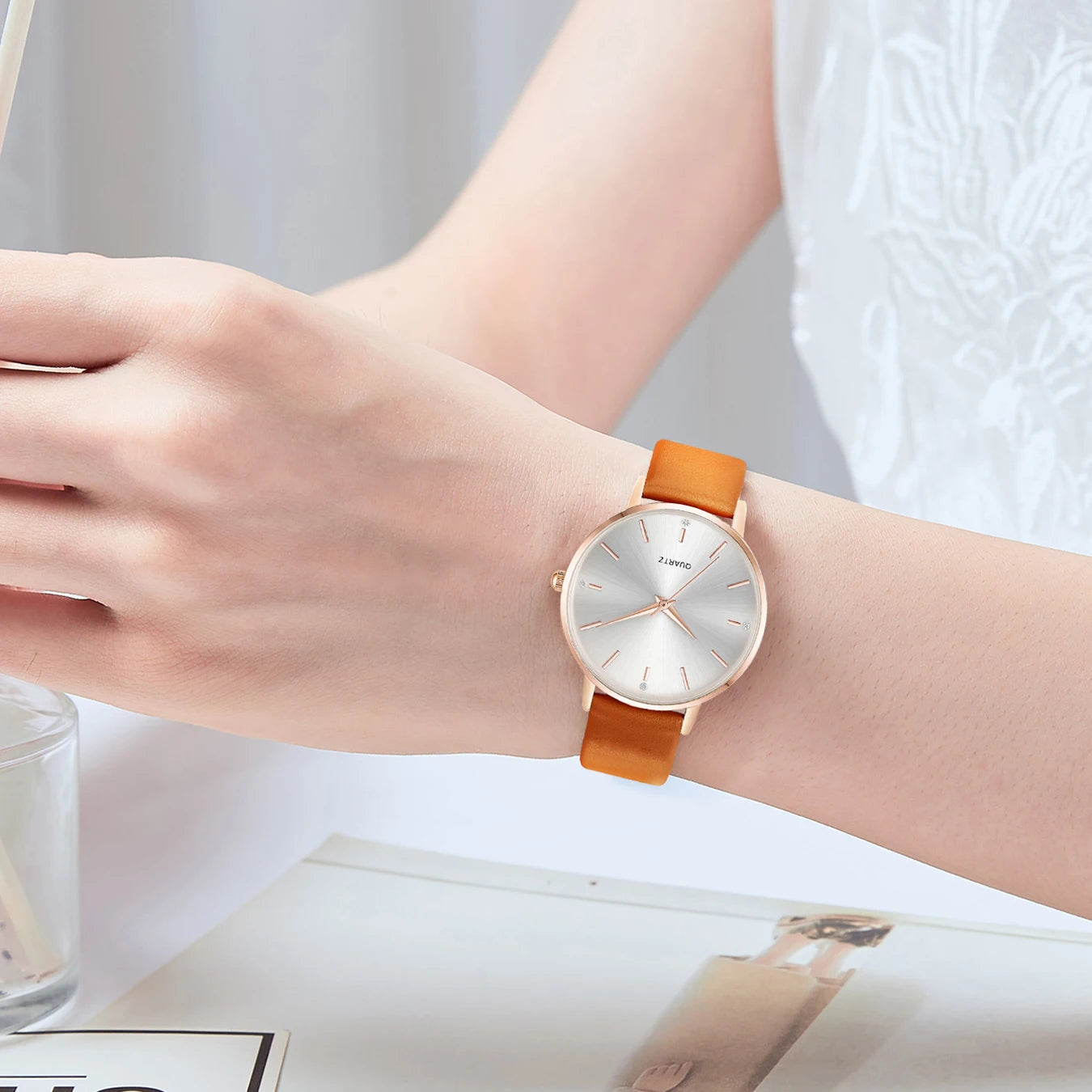 Women's Luxury Quartz Watch - Leather Band, Minimalist Dial