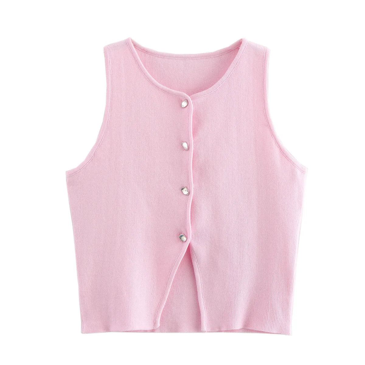 Knit Cropped Vest - Sleeveless Button Sweater Vest for Women