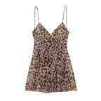 Leopard Print Slip Mini Dress - Backless Spaghetti Strap Party Dress for Women