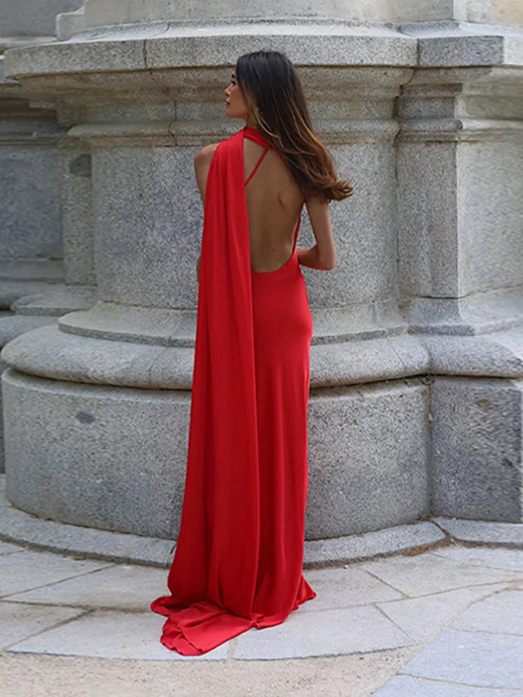 Women's Backless Lace-Up Maxi Dress - Sleeveless Elegant A-Line Party Dress