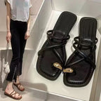 Cross Strap Slide Sandals - Lightweight Toe Loop Beach Shoes for Women