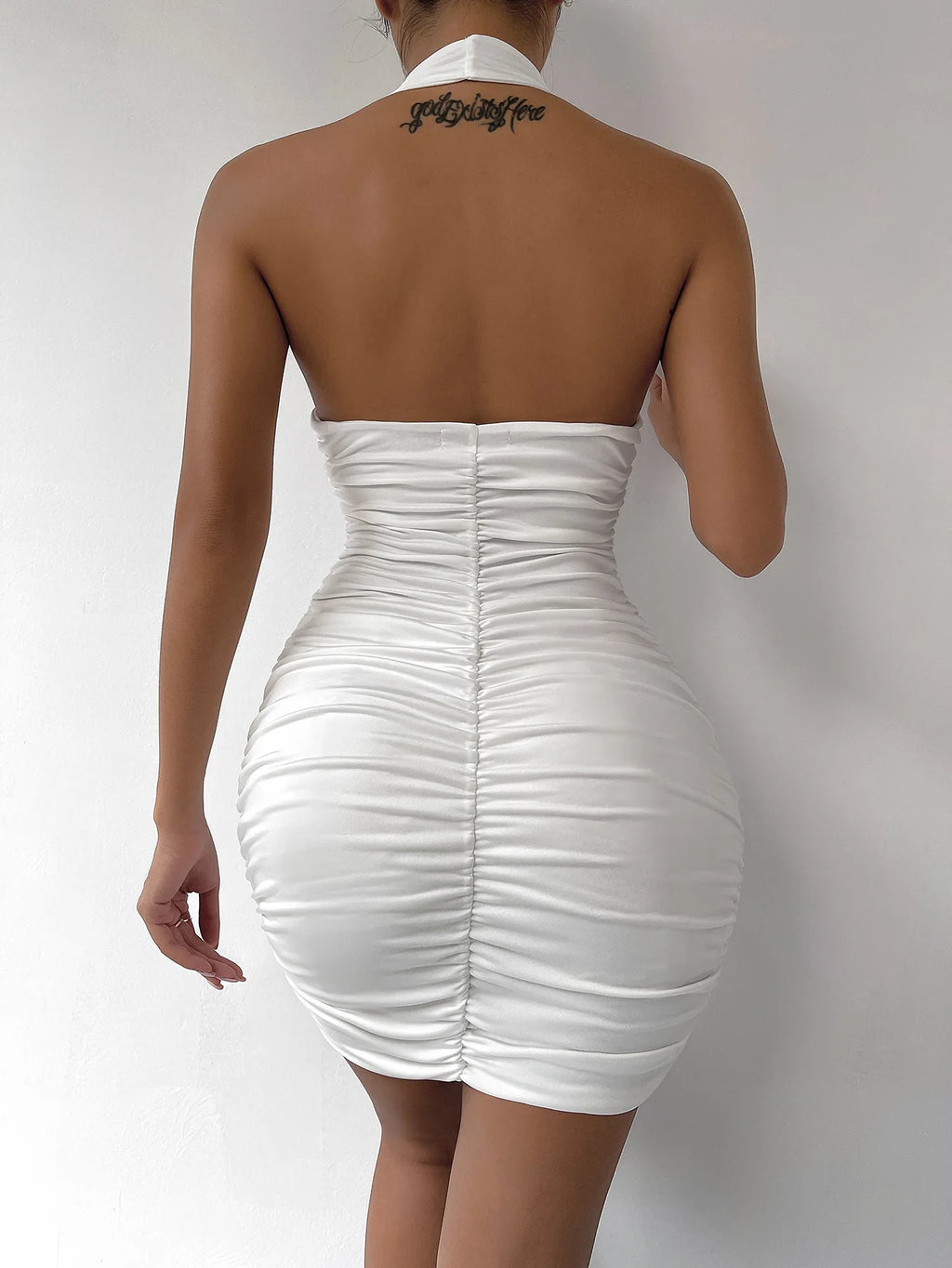 Women's Backless Halter Mini Dress - Deep V Sleeveless Club Dress