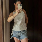 Women's Backless Cami Crop Top - Sleeveless Strappy Party Top