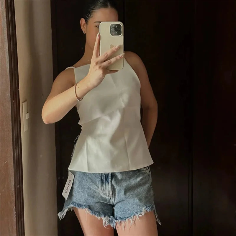 Women's Backless Cami Crop Top - Sleeveless Strappy Party Top