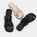 Cross Strap Slide Sandals - Lightweight Toe Loop Beach Shoes for Women