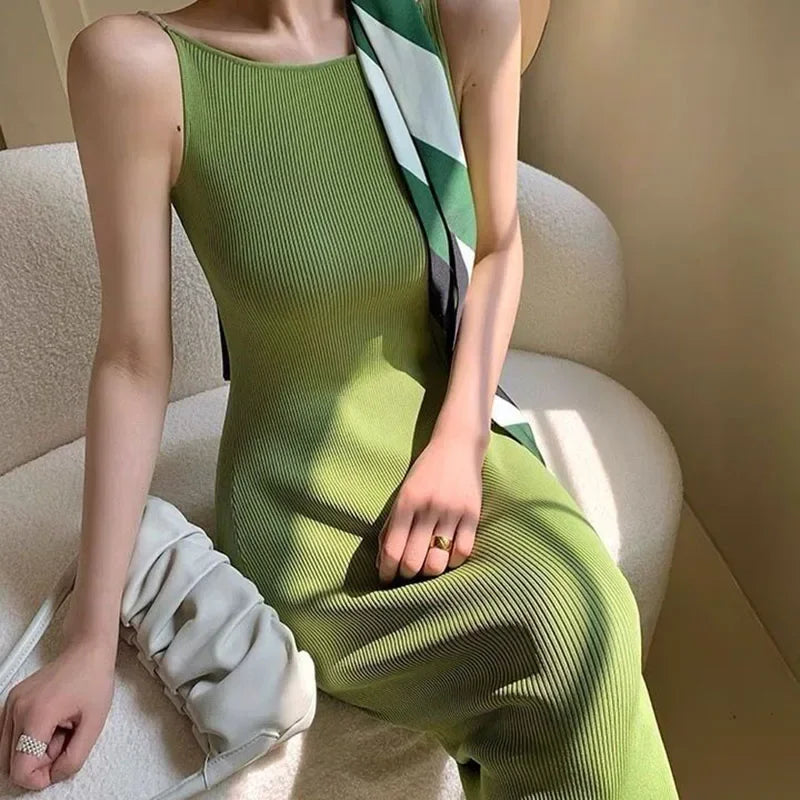 Women's Slim Fit Ribbed Maxi Dress - Off Shoulder Sleeveless Party Dress