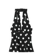 Women's Polka Dot Halter Top - Backless Bow Neck Sleeveless Tank
