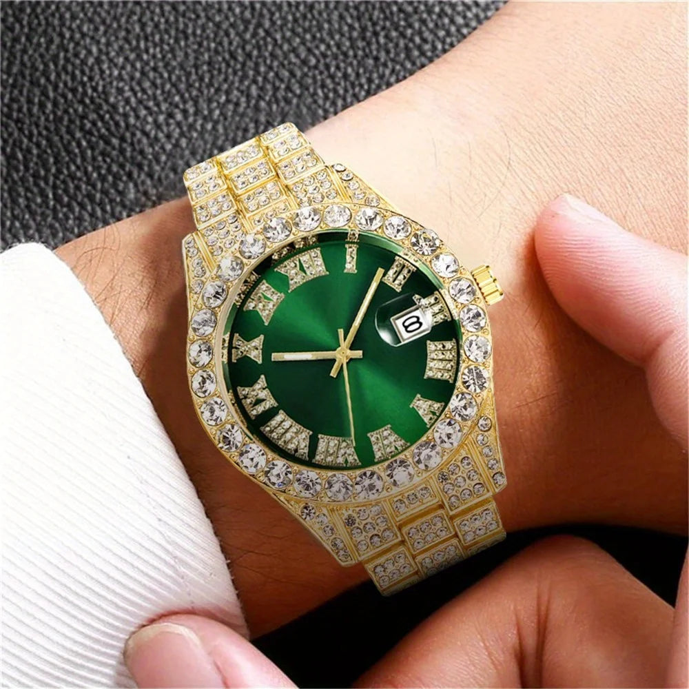 RUNERR Men's Hip Hop Rhinestone Quartz Watch