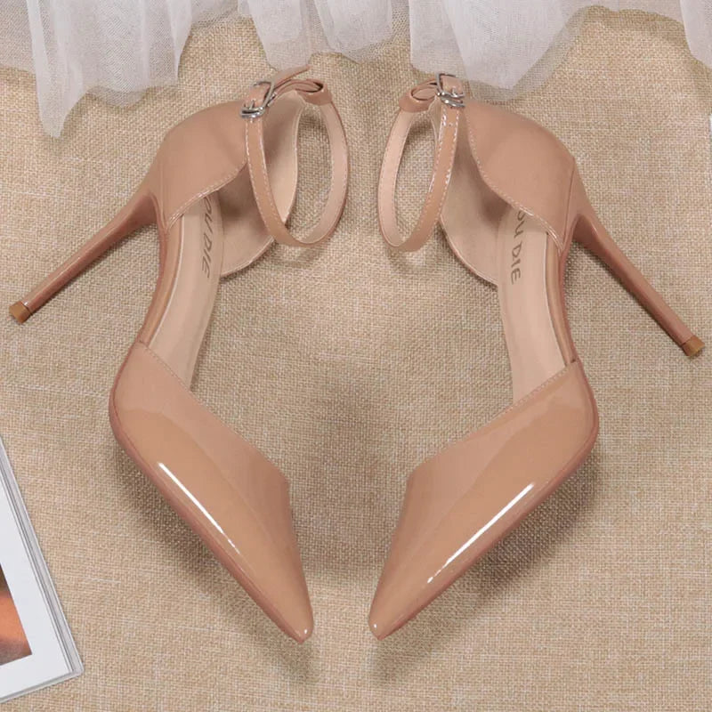 Ankle Strap Heeled Sandals - Closed Toe Stiletto for Women