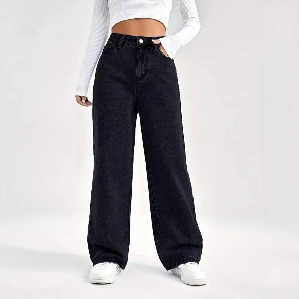 Y2K High Waist Straight Jeans - Retro Baggy Denim Pants for Women