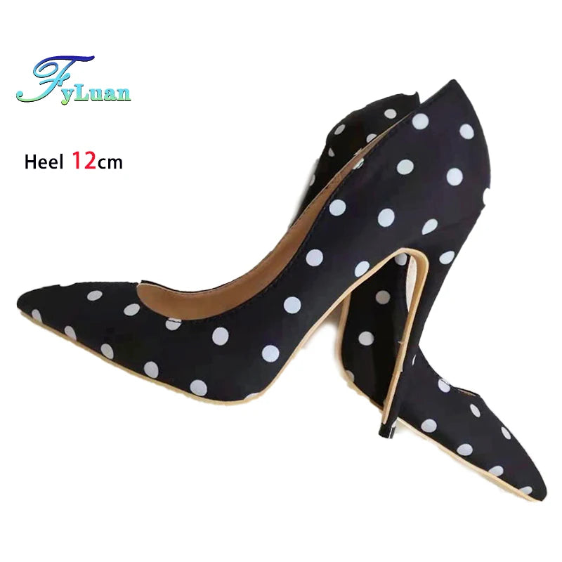 Silk Polka Dot Stiletto Pumps - Pointed Toe High Heels for Women