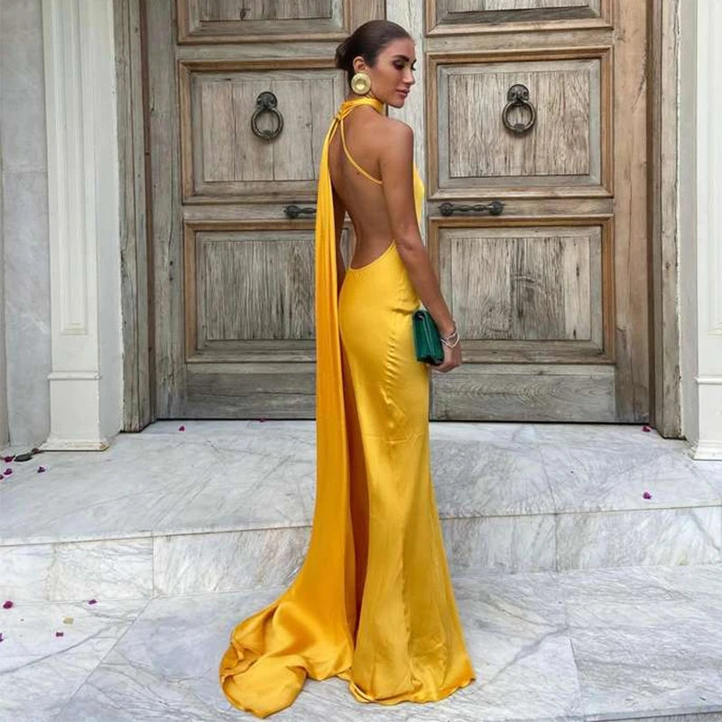 Women's Backless Lace-Up Maxi Dress - Sleeveless Elegant A-Line Party Dress