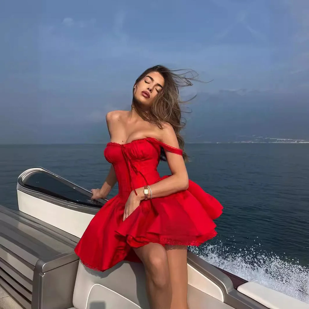 Boho Corset Mini Dress Sweetheart Neckline Sleeveless Party Dress