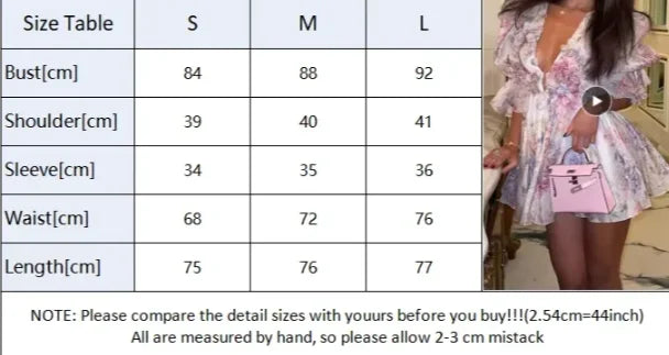 Floral Print Ruffle Mini Dress - Layered V-Neck Evening Party Dress for Women