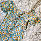 Women's Floral Chiffon Mini Dress - Puff Sleeve V-Neck Casual Dress