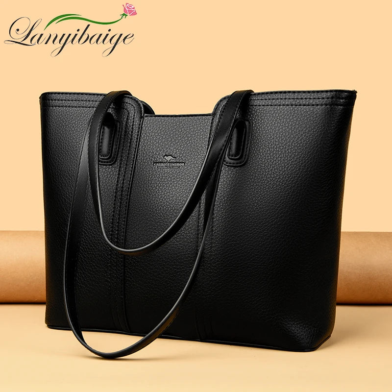 Women's Soft PU Leather Bucket Tote Bag - Large Capacity Crossbody Shoulder Purse