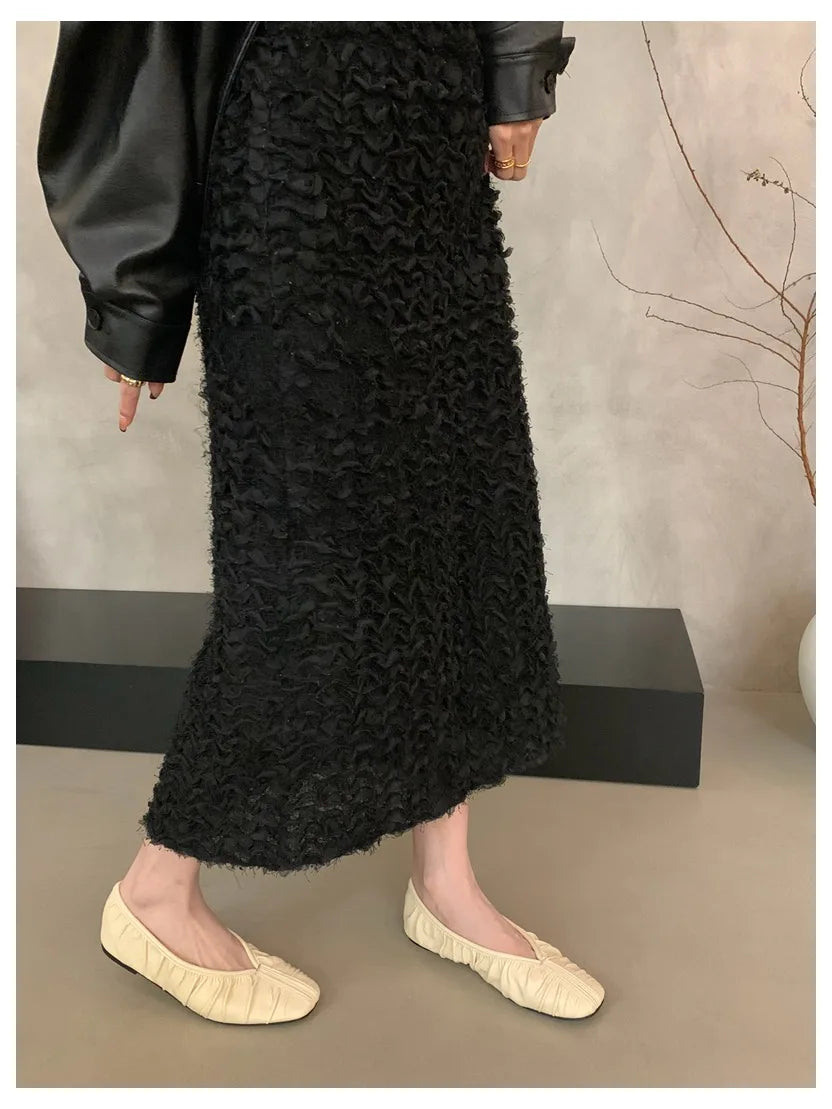 Pleated Square Toe Loafers - Soft Ballerina Flats for Women