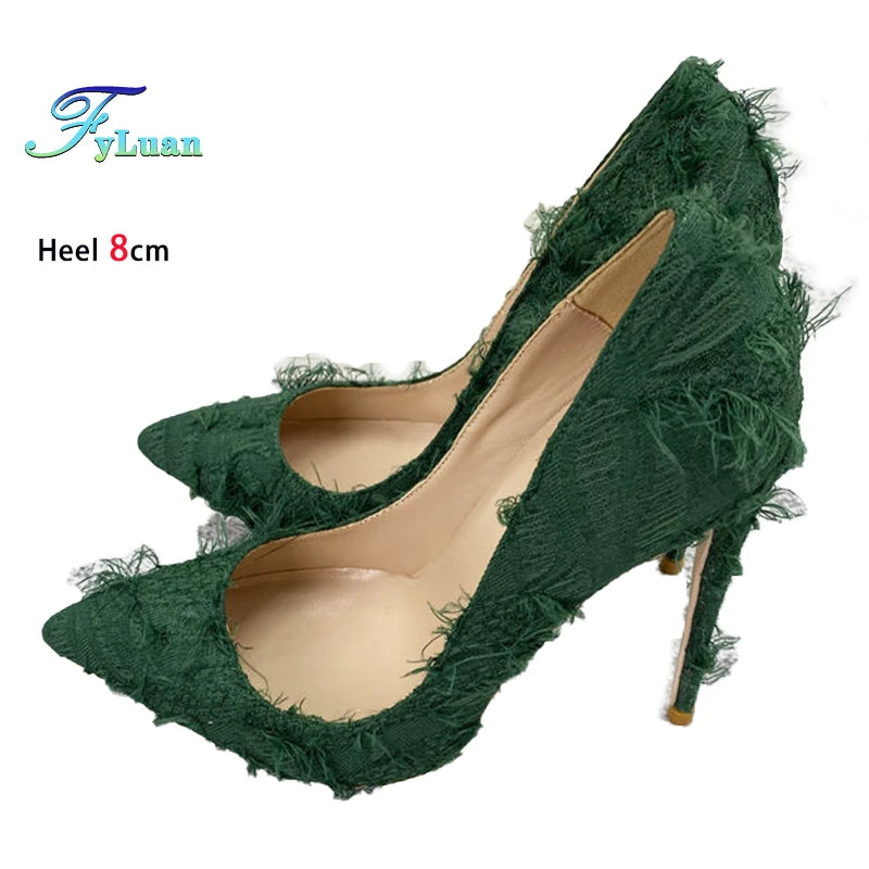 Silk Polka Dot Stiletto Pumps - Pointed Toe High Heels for Women