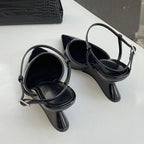 Sculptural Heel Pointed Toe Pumps - Buckle Strap Fashion Heels for Women