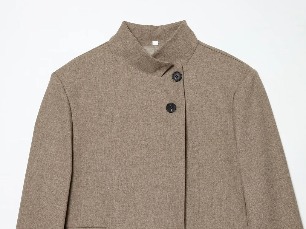 Women's Elegant Blazer Jacket - Stand Collar Single Breasted Casual Coat