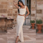 Women's 2-Piece Lace Corset Top and Maxi Skirt Set - Elegant Formal Event Dress