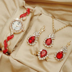 Women's 5-Piece Jewelry Set - Diamond Bracelet Watch & Water Drop Accessories