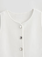 Knit Cropped Vest - Sleeveless Button Sweater Vest for Women