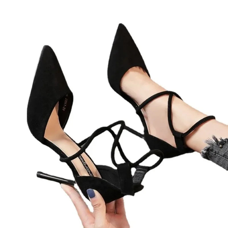 Cross-Strap Roman Sandals - Pointed Toe Stiletto Heels for Women