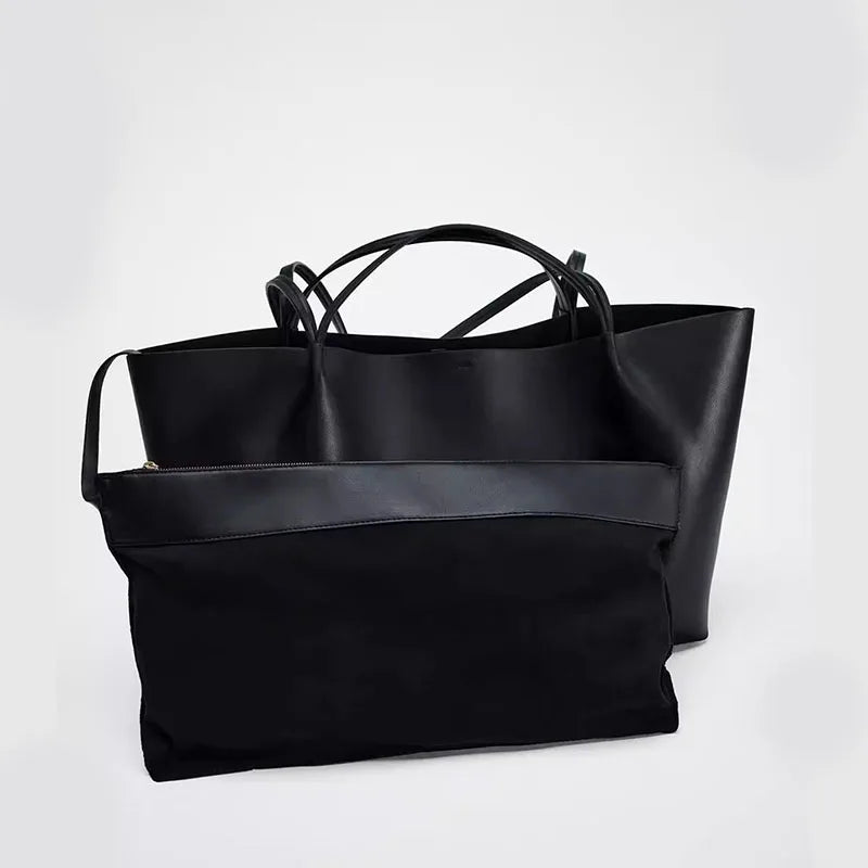 Women's Large Capacity PU Leather Tote Bag - Structured Shopper Shoulder Bag