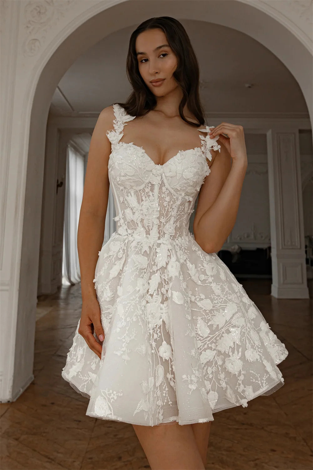 Sweetheart Lace Wedding Dress - 3D Floral Applique A-Line Bridal Gown
