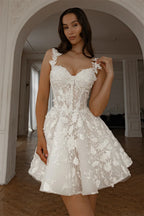 Sweetheart Lace Wedding Dress - 3D Floral Applique A-Line Bridal Gown