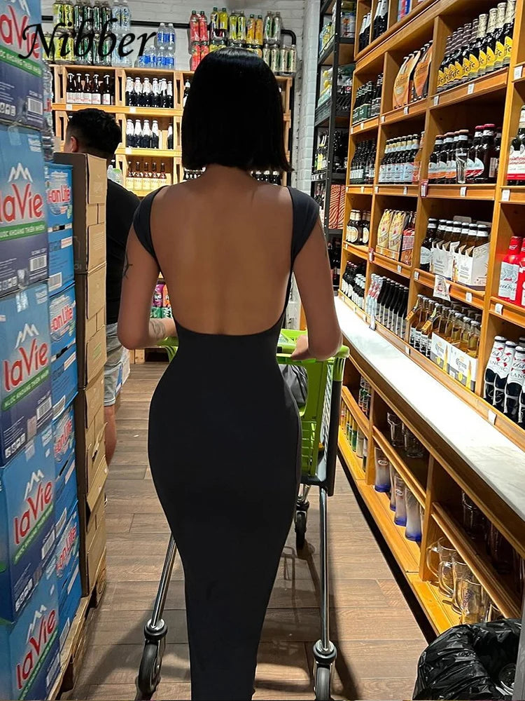 Women's Backless Bodycon Maxi Dress - Sleeveless Slim Fit Elegant Dress