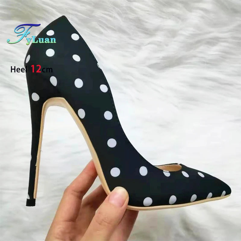 Silk Polka Dot Stiletto Pumps - Pointed Toe High Heels for Women