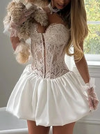 Women's Lace Corset Mini Dress - Off-Shoulder High Waist Evening Party Dress