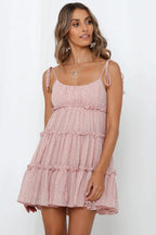 Floral Chiffon Spaghetti Strap Mini Dress - Backless Bow Vacation Dress for Women
