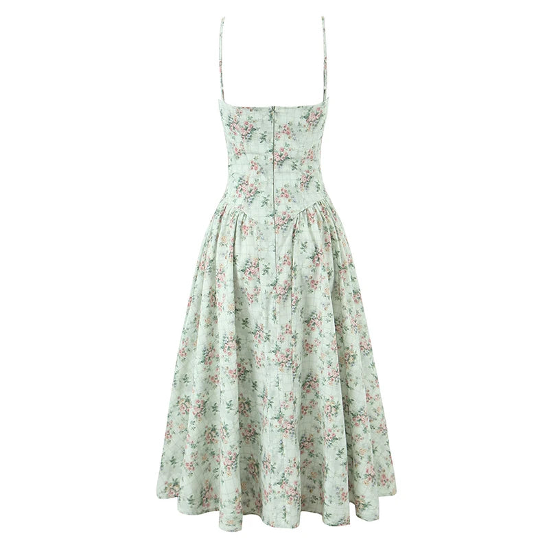 Floral Print Spaghetti Strap Midi Summer Dress