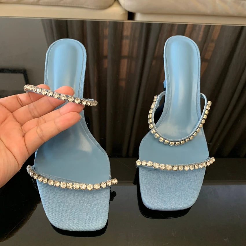 Women's Crystal Rhinestone Heeled Mule Sandals