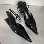 Sculptural Heel Pointed Toe Pumps - Buckle Strap Fashion Heels for Women