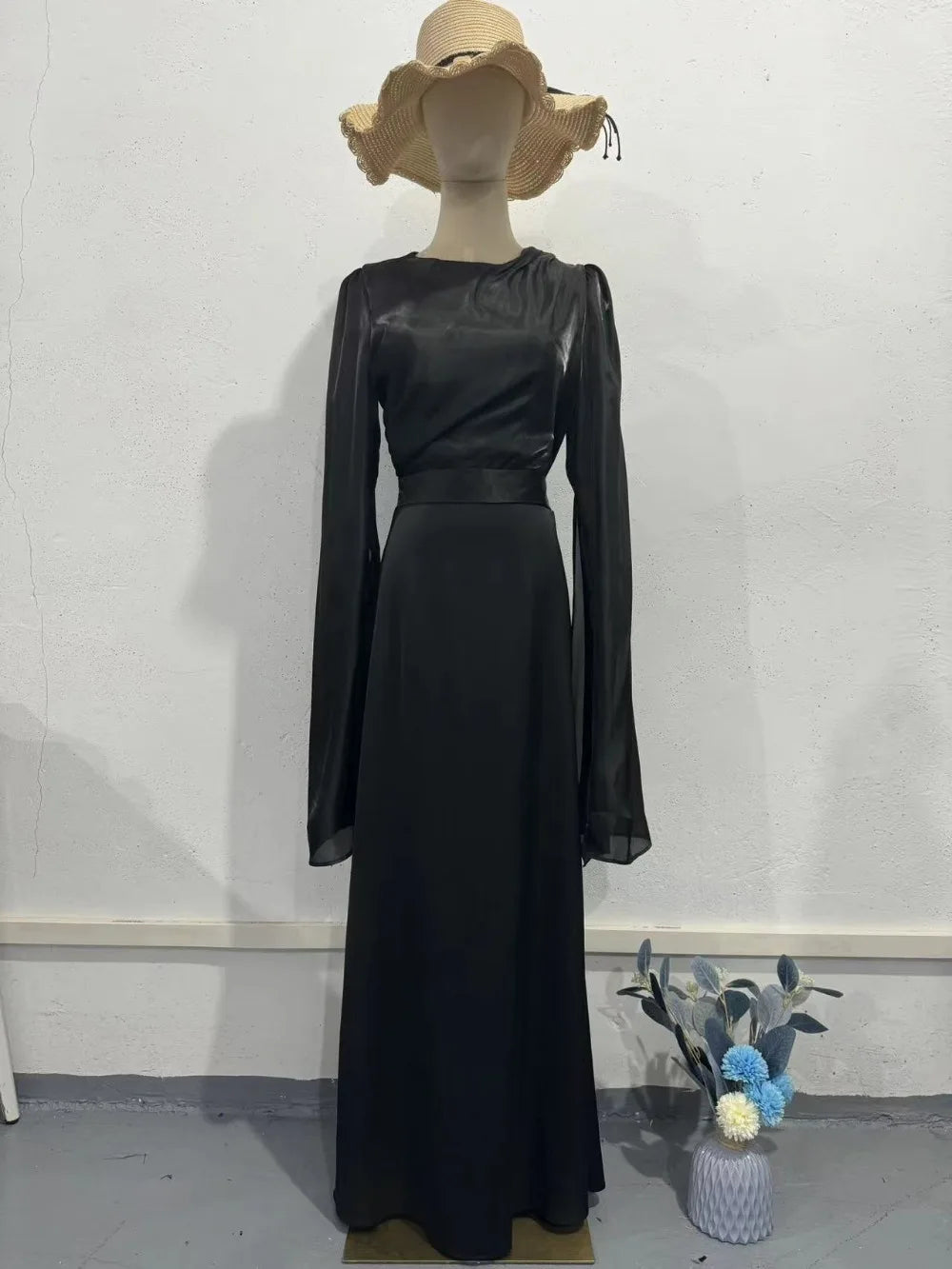 Women's Satin Slim Party Dress - Elegant Kaftan Abaya for Eid & Summer