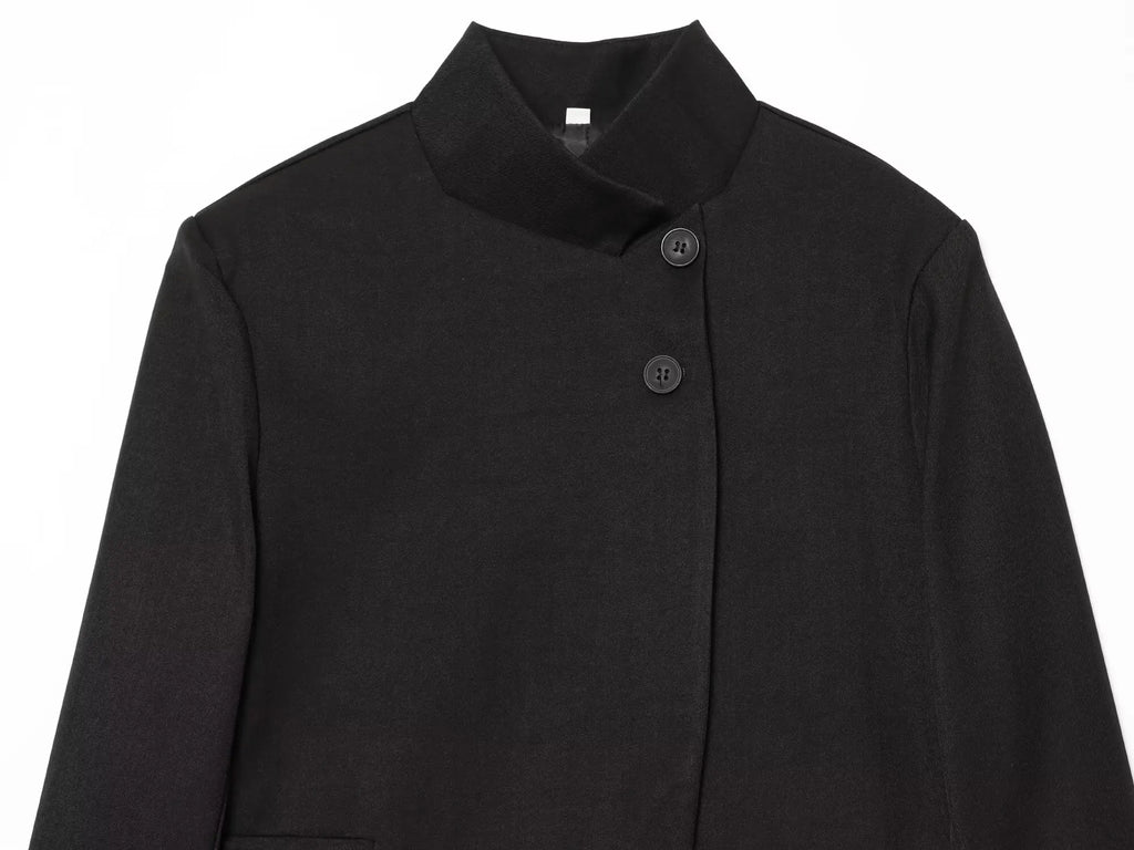 Women's Elegant Blazer Jacket - Stand Collar Single Breasted Casual Coat