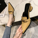 Block Heel Mules - Closed Toe Slip-On Loafers for Women