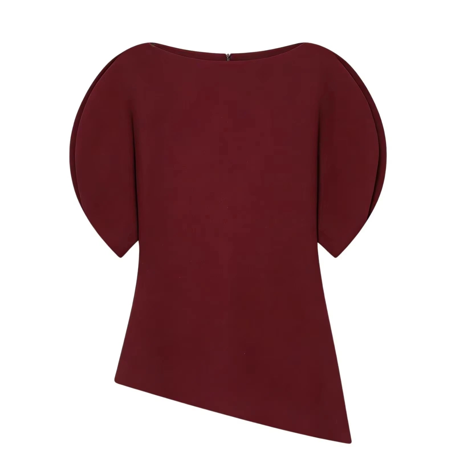 HH Women Casual Loose T-Shirts Asymmetrical Hem Blouse Short Puff Sleeve Shirt Elegant Woman Summer Party Vacation White Tops