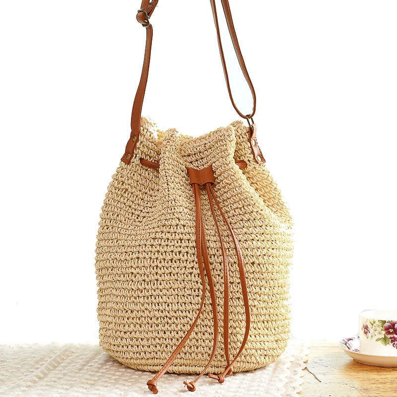 Women's Rattan Woven Tote Bag - Tassel Crossbody Beach Shoulder Bag