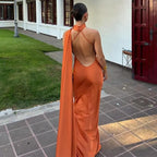 Women's Backless Lace-Up Maxi Dress - Sleeveless Elegant A-Line Party Dress