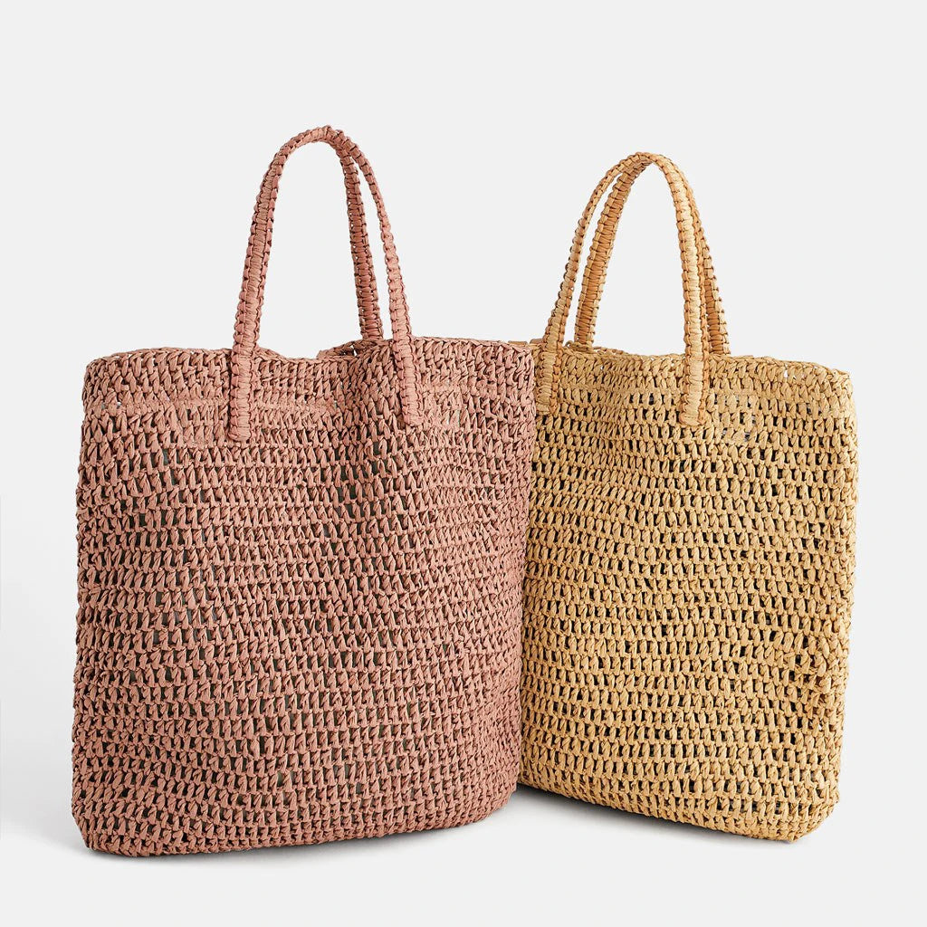 Women's Large Handwoven Straw Tote Bag - Rattan Beach Shoulder Shopper Bag