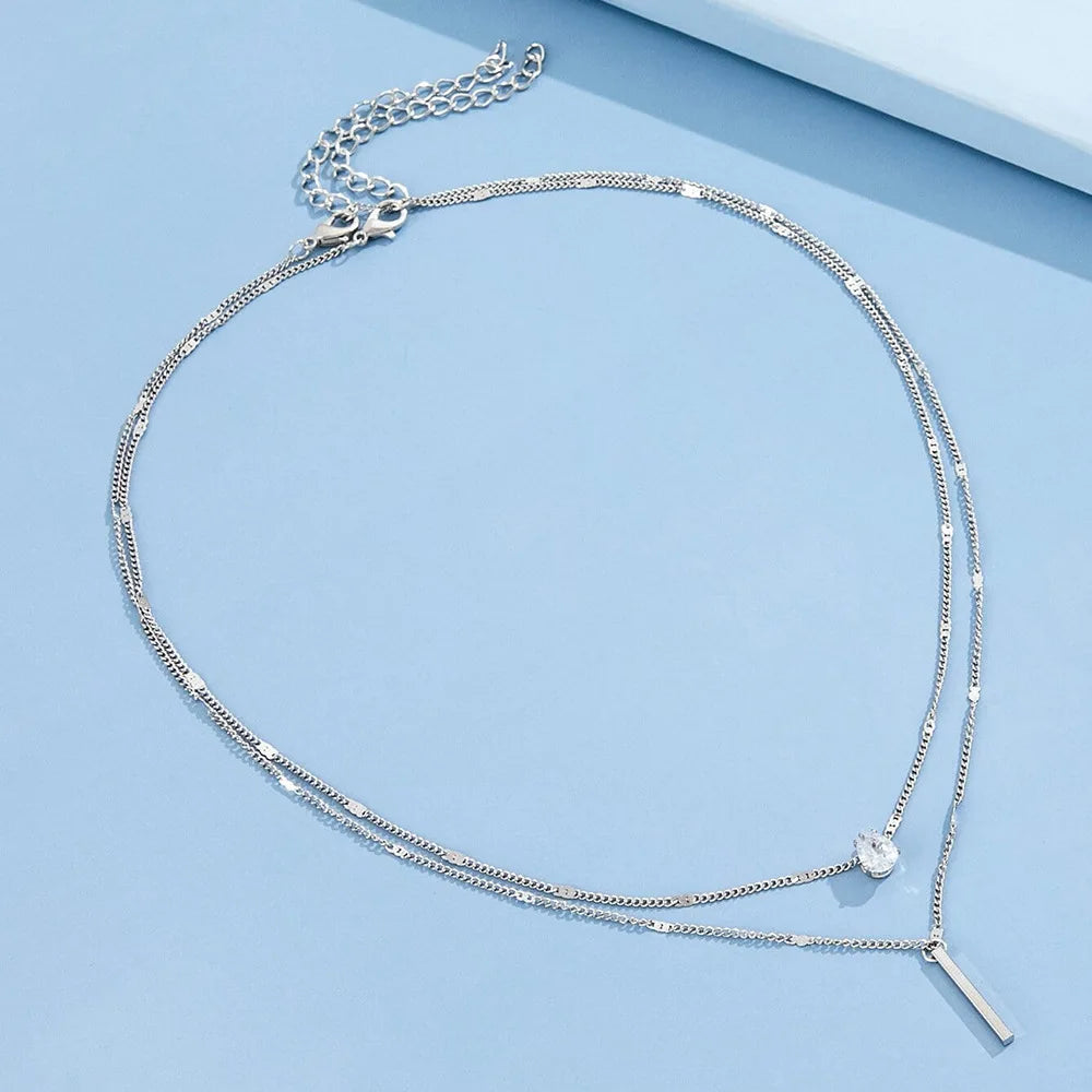 Zircon Pendant Necklace For Women Multilayer Chain